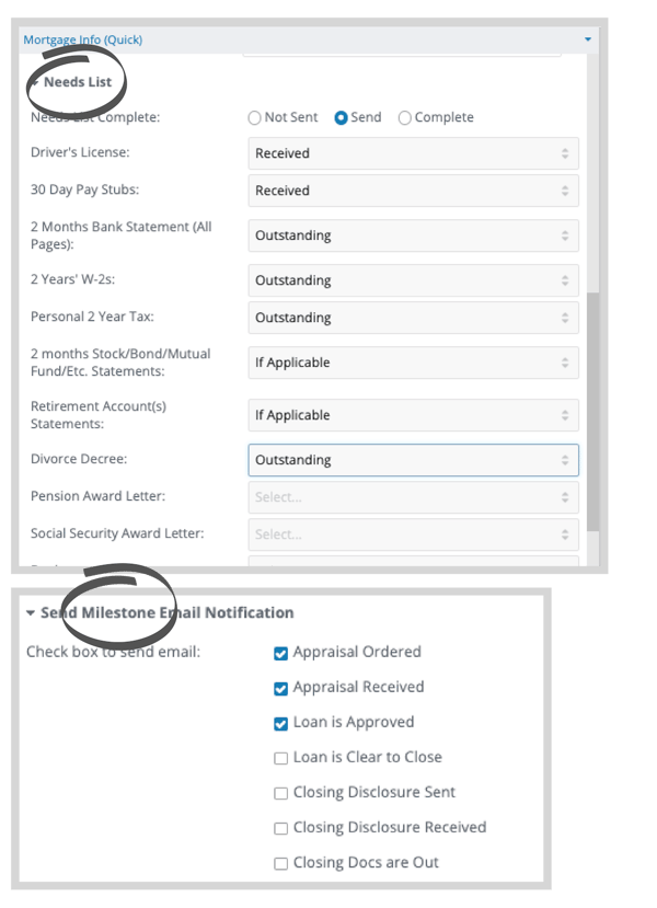 Whiteboard Mortgage CRM Features - Pipeline - Needs and Milestones
