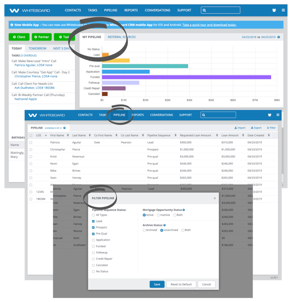 Whiteboard Mortgage CRM Features - Pipeline View