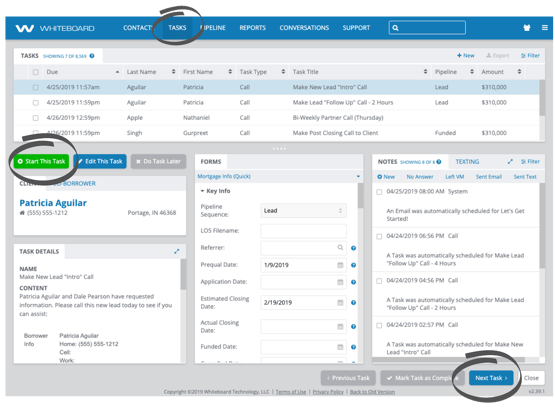 Whiteboard Mortgage CRM - Features - Task Management